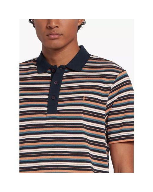 Farah Black Mandarin Jolla Striped Polo Shirt for men
