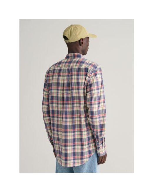Gant Blue Dusty Sea Cotton Linen Check Shirt for men