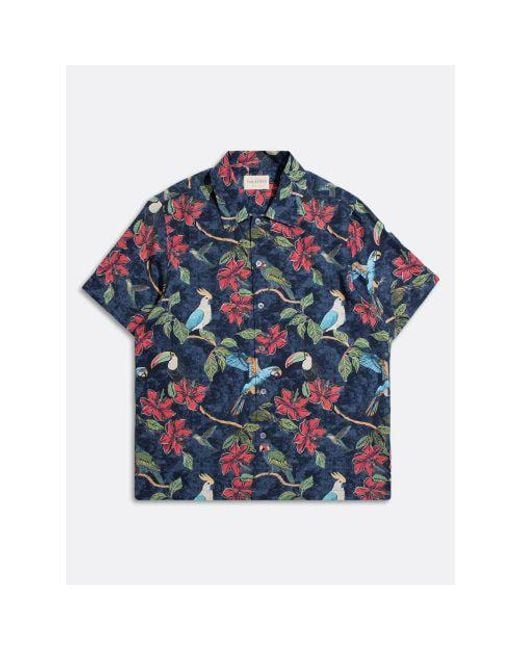 Far Afield Blue Tropical Bird Print Busey Shirt for men