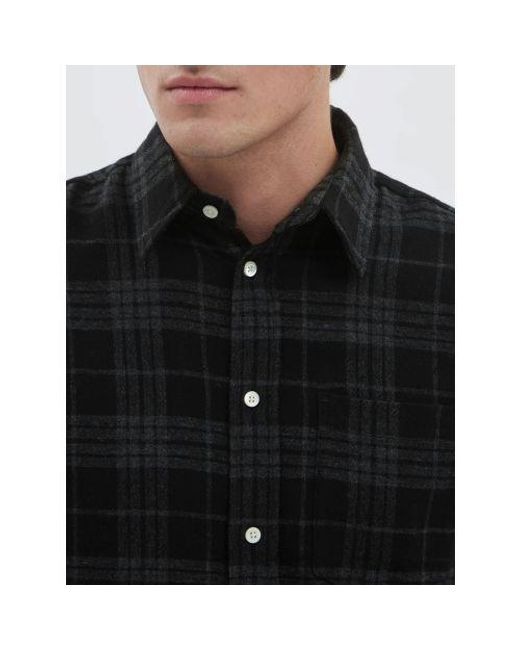 Norse Projects Black Charcoal Melange Algot Relaxed Wool Check Shirt for men