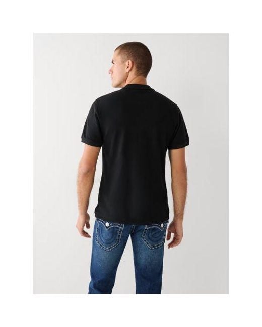 True Religion Black Heather Charcoal Colour Block Logo Polo Shirt for men