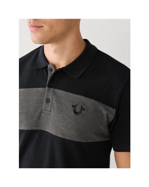 True Religion Black Heather Charcoal Colour Block Logo Polo Shirt for men