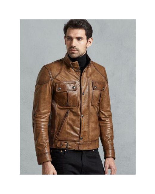 Belstaff Brown Burnt Cuero Gangster Jacket for men