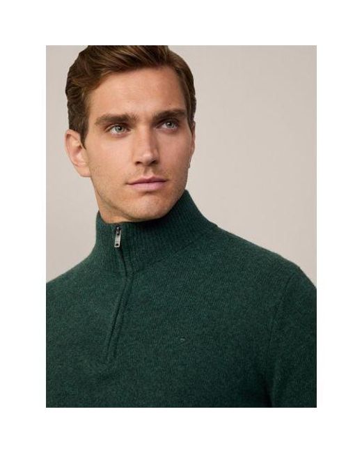 Hackett Green Forest Night Lambswool Half Zip Jumper for men