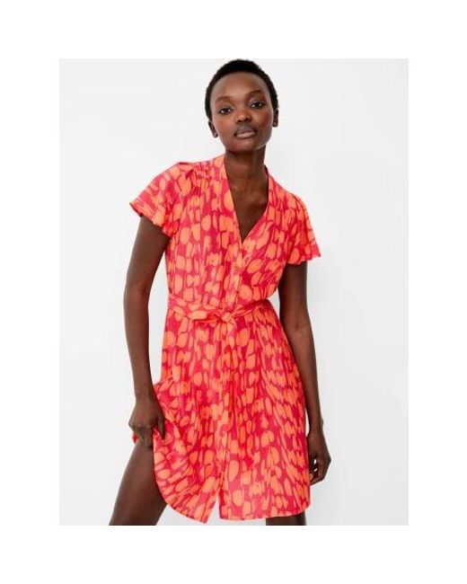 French Connection Red Coral Azalea Islanna Crepe V-Neck Dress