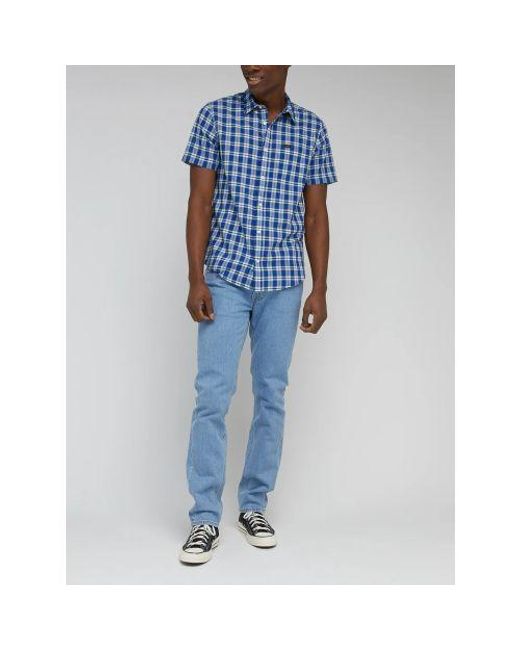 Lee Jeans Blue Anthem Button Down Short Sve Shirt for men