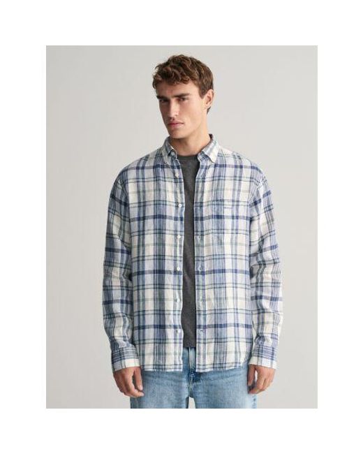 Gant Blue Eggshell Linen Madras Shirt for men