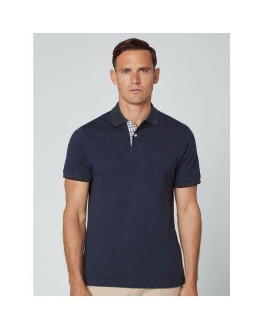 Hackett Blue Dark Denim Woven Trim Polo Shirt for men