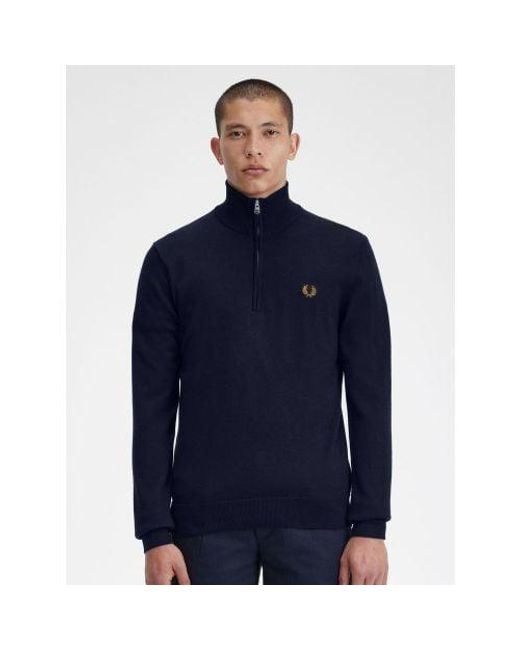 Fred Perry Blue Classic Half Zip Jumper for men
