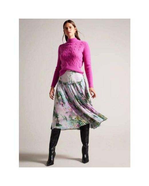 Ted Baker Gray Printed Pleated Skirt