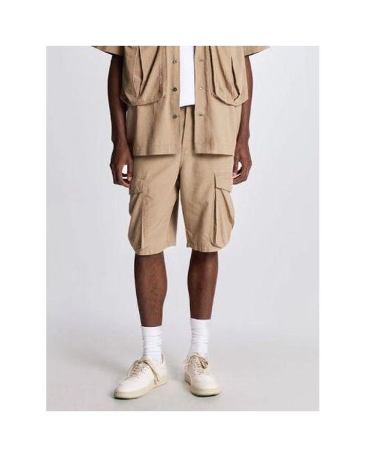Lyle & Scott Natural Desert Taupe Cotton Linen Cargo Short for men