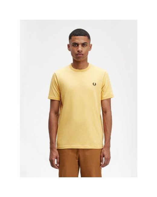 Fred Perry Yellow Golden Hour Ringer T-Shirt for men