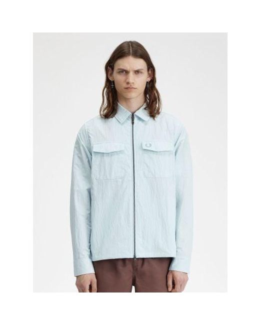 Fred Perry Blue Light Ice Textured Zip-Through Overshirt for men