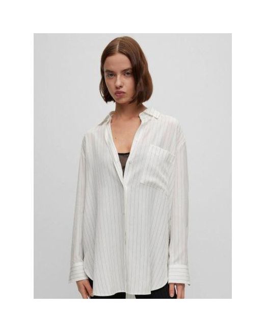 HUGO Gray Striped Elodina Blouse