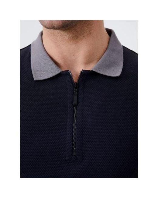 French Connection Blue Charcoal Popcorn Zip Polo Shirt for men