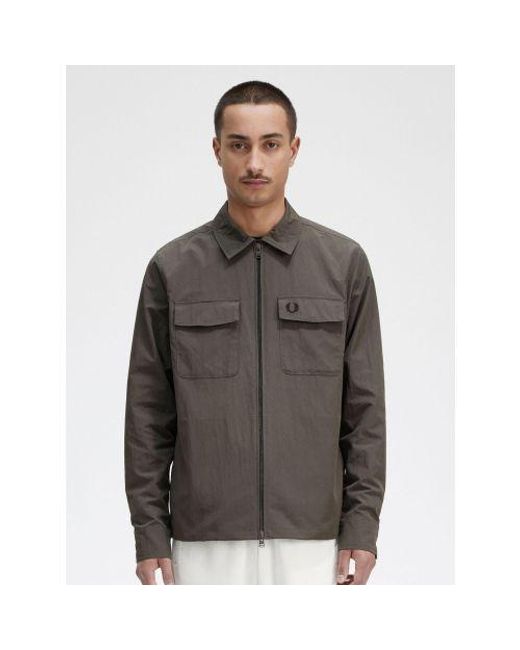 Fred Perry Brown Field Textured Zip-Through Overshirt for men