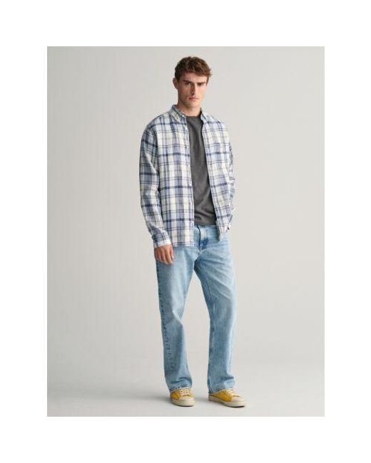Gant Blue Eggshell Linen Madras Shirt for men
