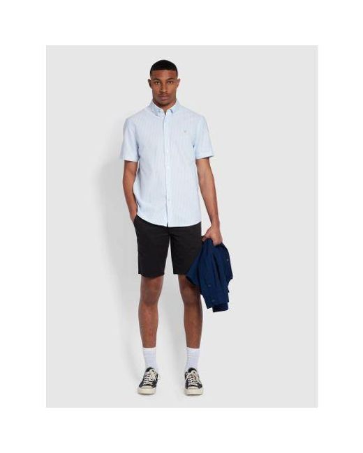 Farah White Sky Brewer Striped Shirt for men
