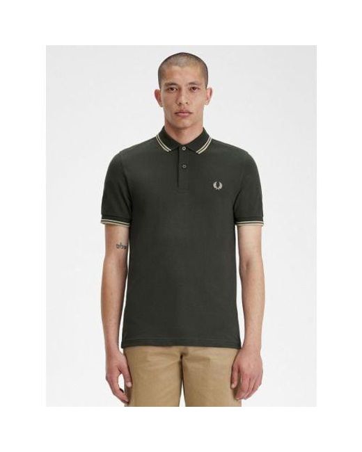 Fred Perry Green Field Oatmeal Twin Tipped Polo Shirt for men