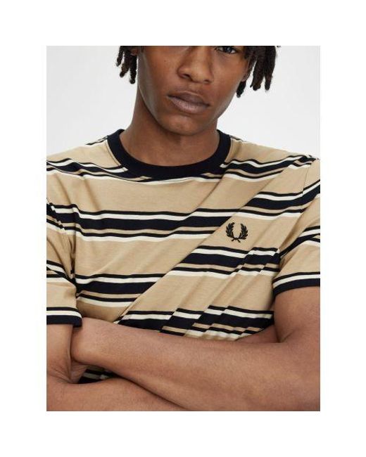 Fred Perry Brown Warm Stone Oatmeal Stripe T-Shirt for men