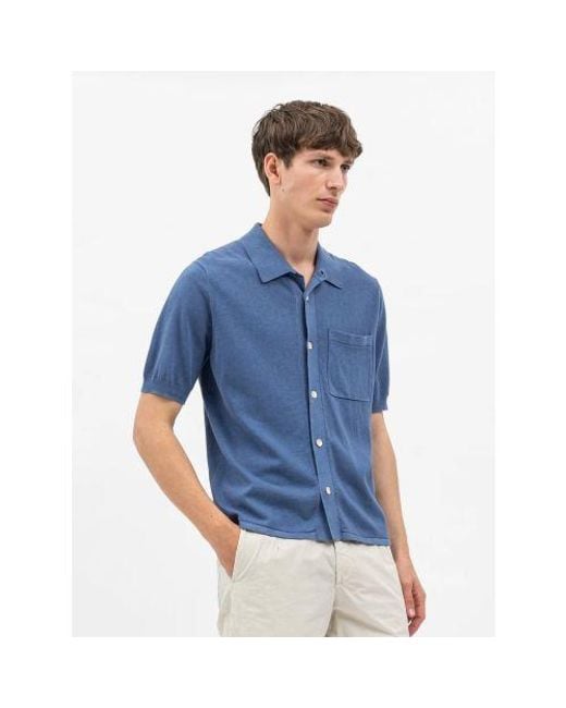 Norse Projects Blue Calcite Rollo Cotton Linen Shirt for men