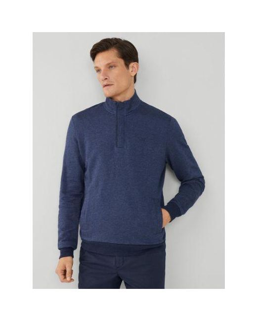 Hackett Blue Twill Jacquard Half Zip Sweatshirt for men