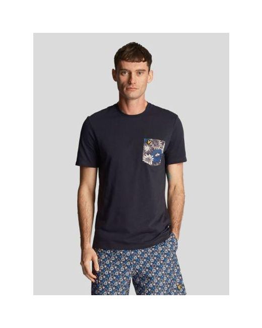 Lyle & Scott Blue Dark Floral Print Pocket T-Shirt for men