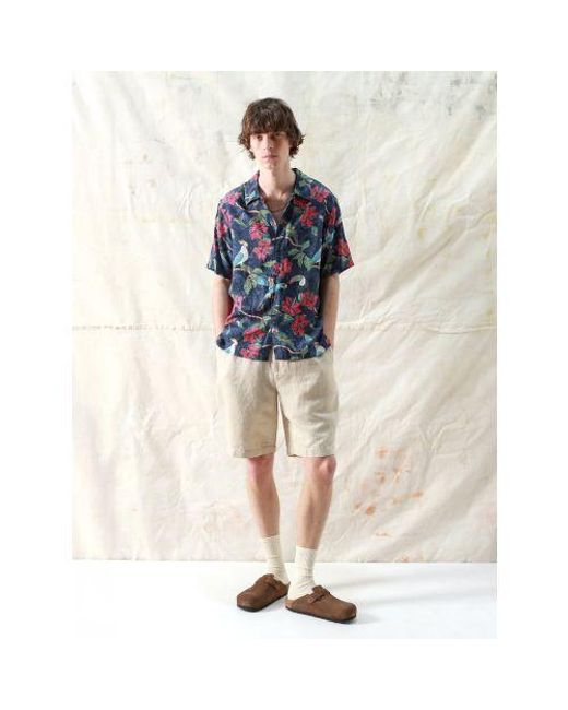 Far Afield Blue Tropical Bird Print Busey Shirt for men