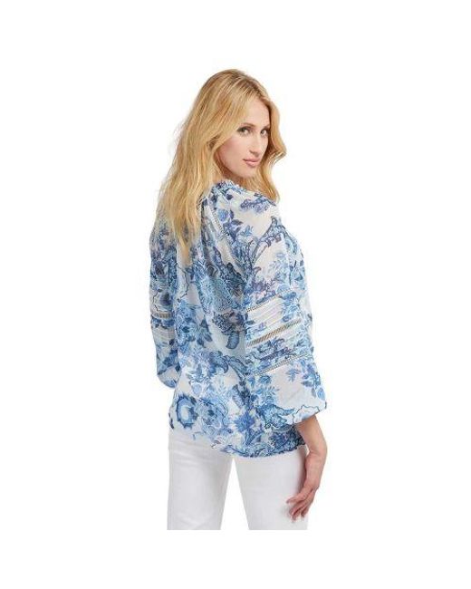 Guess Blue Collectibles Gilda Long Sleeve Trim Blouse