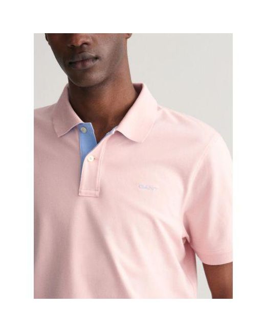 Gant Pink Faded Contrast Pique Rugger Polo Shirt for men
