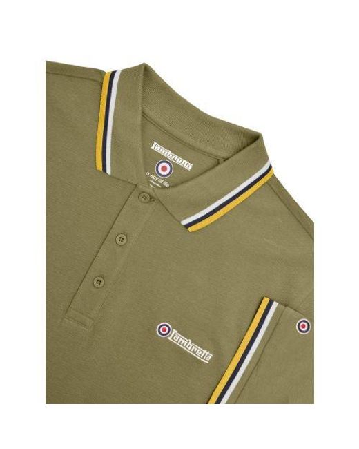 Lambretta Green Khaki Triple Tipped Polo Shirt for men