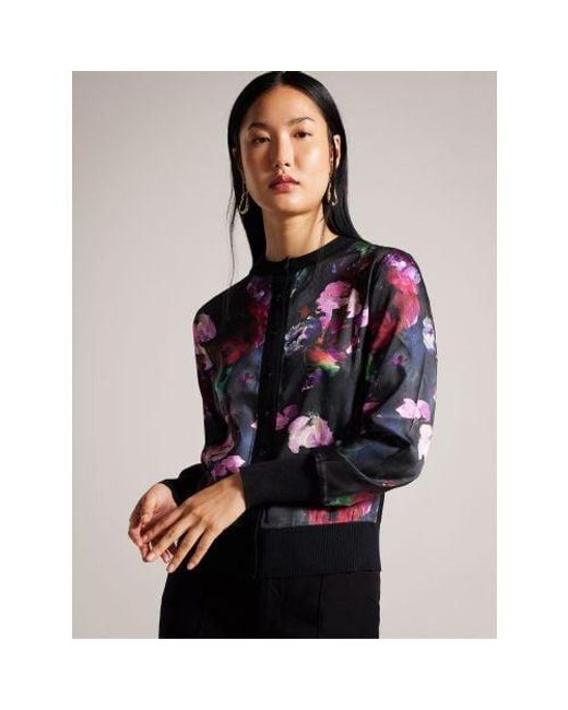 Ted Baker Black Printed Woven Front Cardigan
