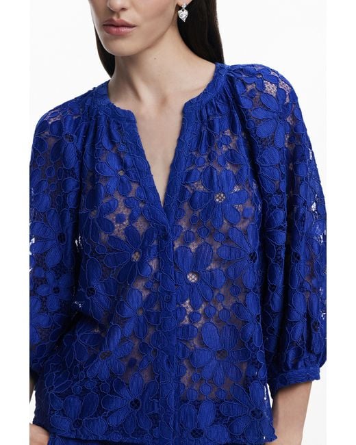 Desigual Blue Cut-Out Blouse, Polyester