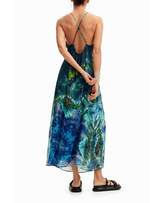 Desigual Blue Long Arty Tie-Dye Dress, Viscose