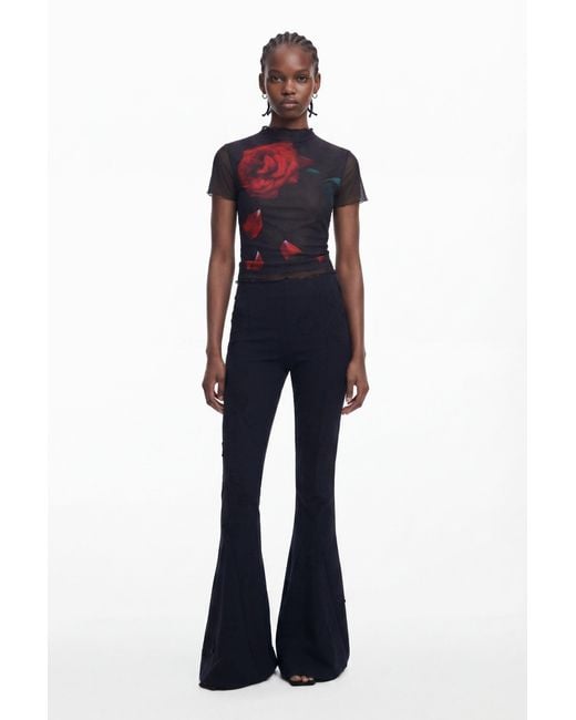 Desigual Black Tyler Mcgillivary Floral Bell-Bottom Pants