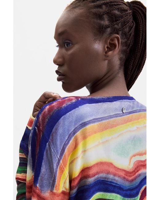 Desigual Yellow Fine Knit Printed Sweater