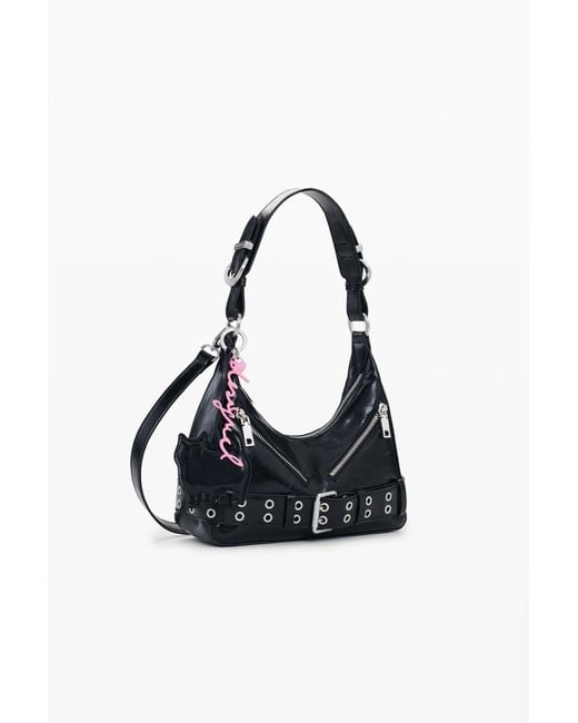 Desigual Black Buckle Charm Bag, Polyurethane