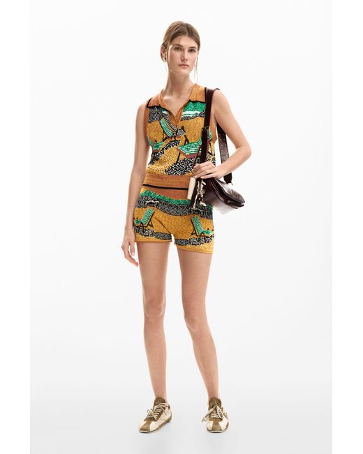 Desigual Green Sleeveless Jacquard T-Shirt