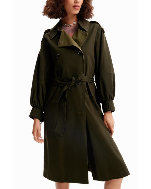 Desigual Black Oversize Belted Trench Coat, Cotton