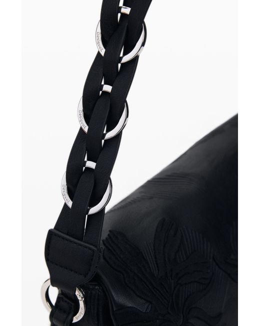 Desigual Black Medium Backpack Embroidered Charms, Polyurethane