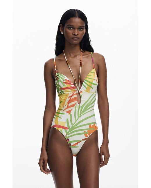 Desigual White Tropical Swimsuit
