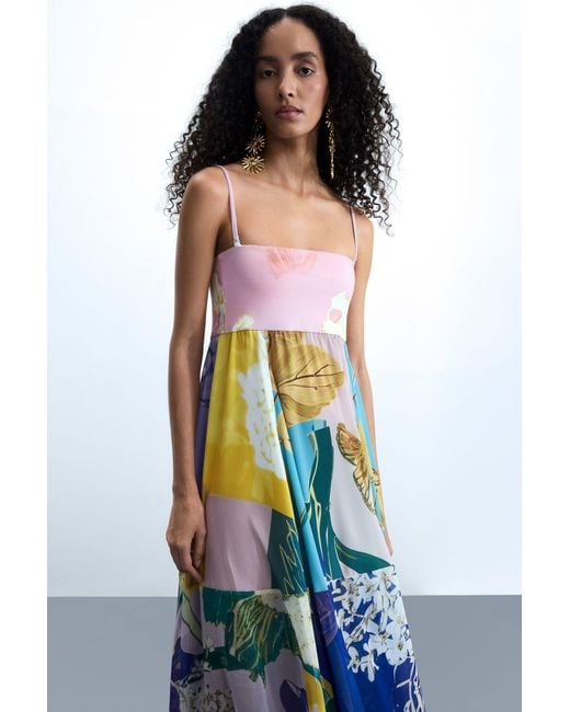 Desigual Blue Printed Long Dress, Polyester