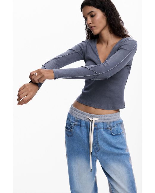 Desigual Blue Rib Knot T-Shirt, Cotton