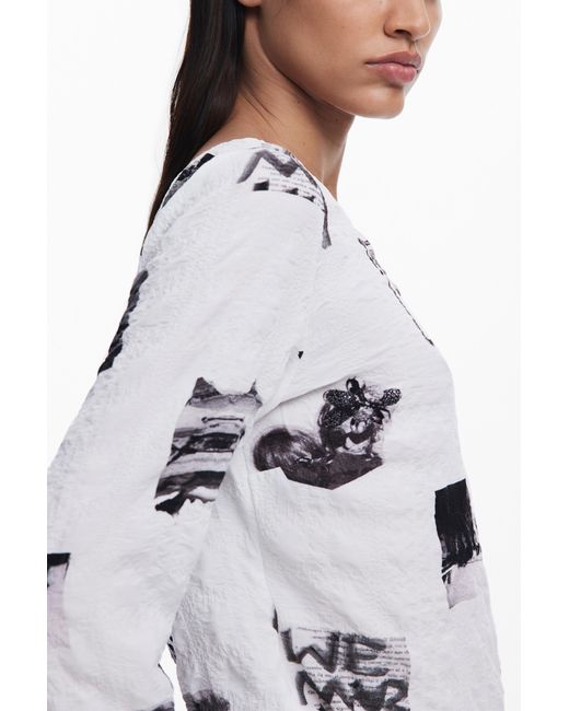 Desigual Blue Textured Blouse With Bows, Polyester