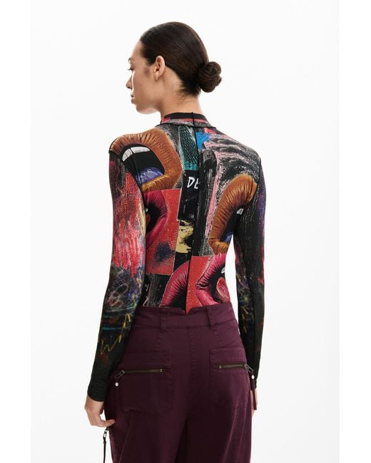 Desigual Red Long-Sleeved T-Shirt With High Neck, Viscose
