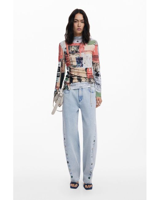 Desigual Red Fine Postcard Sweater