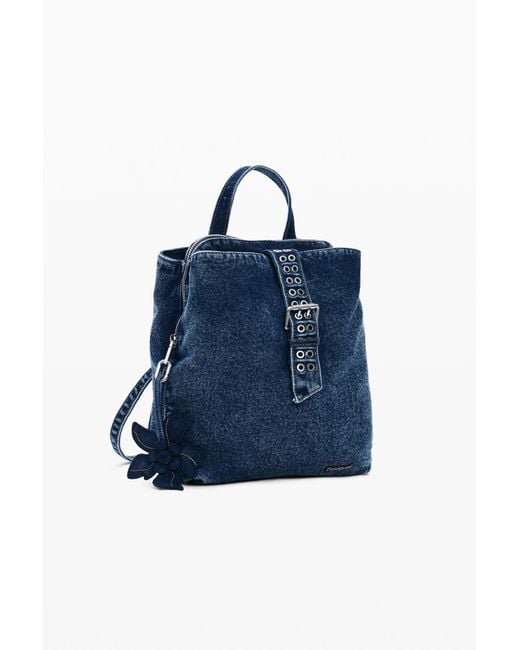 Desigual Blue Small Denim Floral Backpack