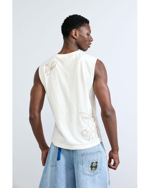 Desigual White Embroidered Spaghetti Strap Top, Cotton for men
