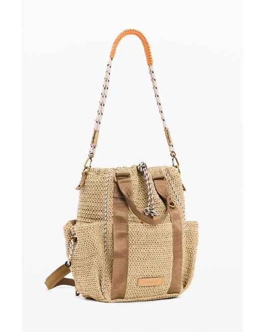 Desigual Natural Raffia Backpack, Paper