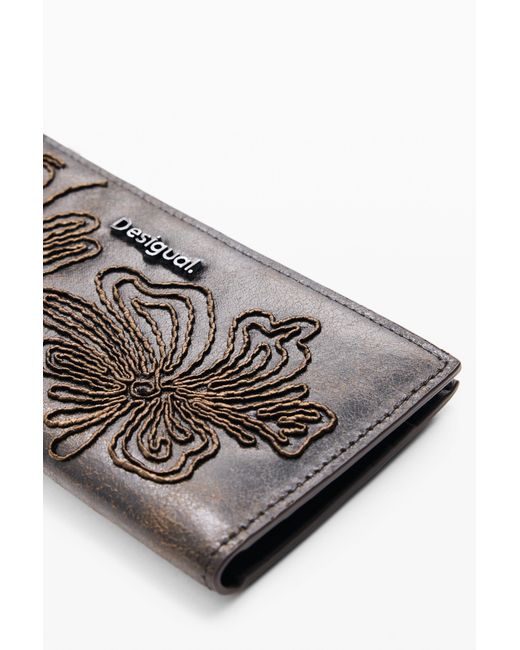 Desigual Brown Large Embroidered Purse, Polyurethane